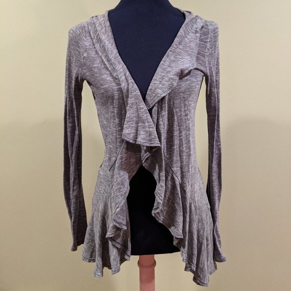 Gray Ruffled Lace Cardigan - Picture 1 of 7
